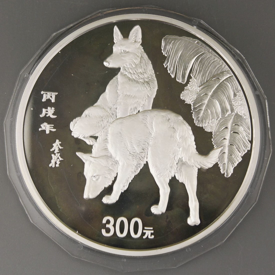 China, 2006, 1 kilogram, silver, Year of the Dog, denomination 300 yuan, proof coin, excellent: China, 2006, 1 kilogram, silver, Year of the Dog, denomination 300 yuan, proof coin, excellent condition, with original box and certificate.
