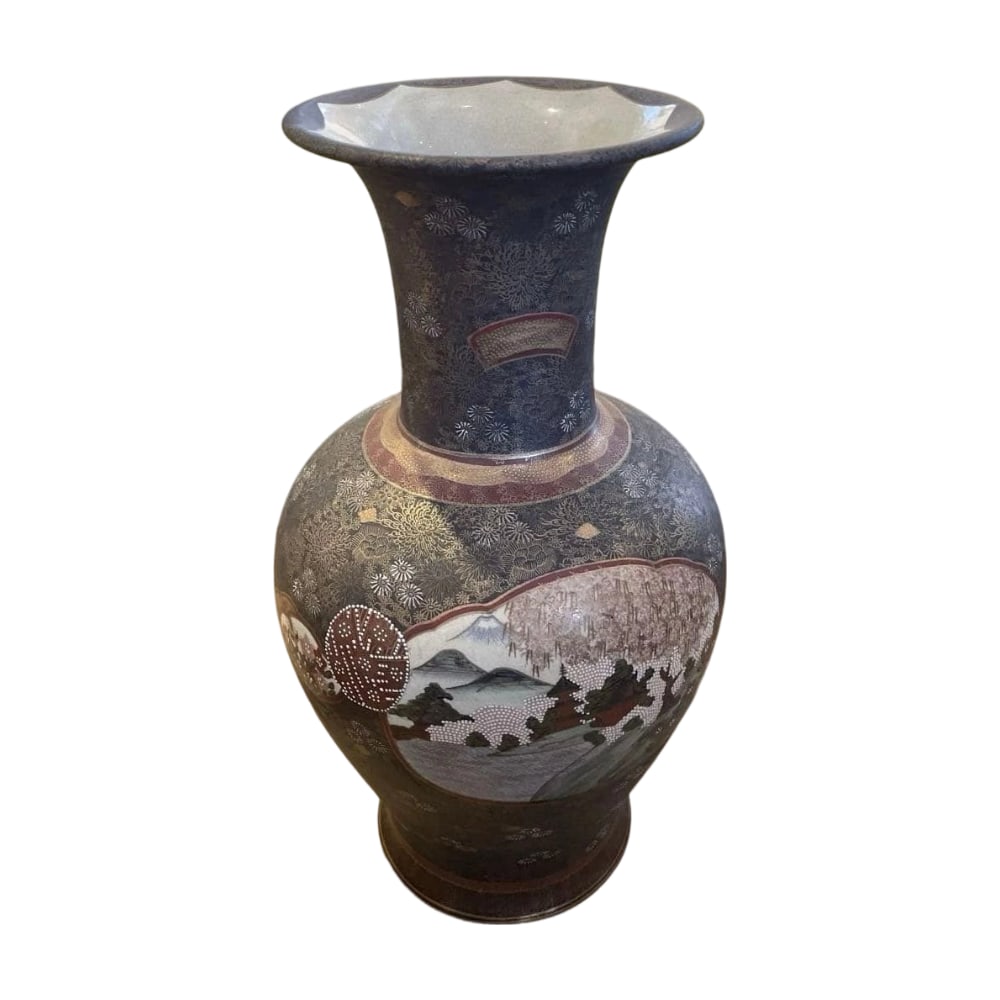 Large Gilt-Decorated Vase, Kutani Ware, Mountain Motif, Vase, Vase, Antique (1 of 13)