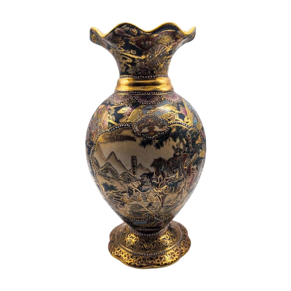 Satsuma ware, Kinkozan style, gilt, polychrome, opulent and splendid, finely detailed, samurai and (1 of 12)