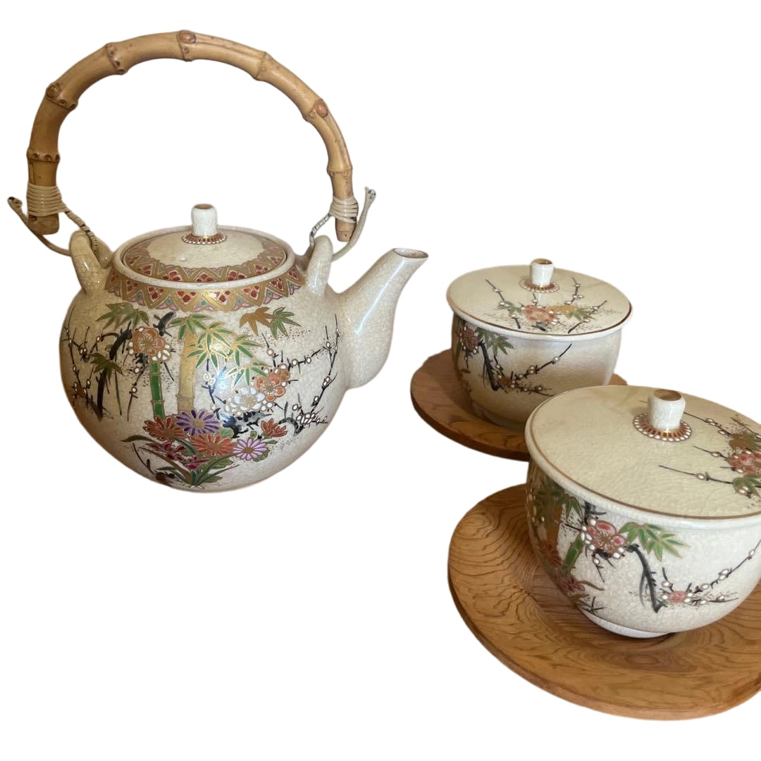 Satsuma-yaki tea set, unused. (1 of 15)