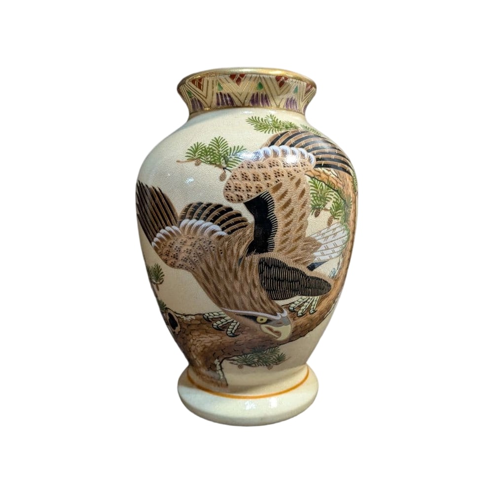 Satsuma ware vase, decorated with motifs of eagles and pine trees. (1 of 5)