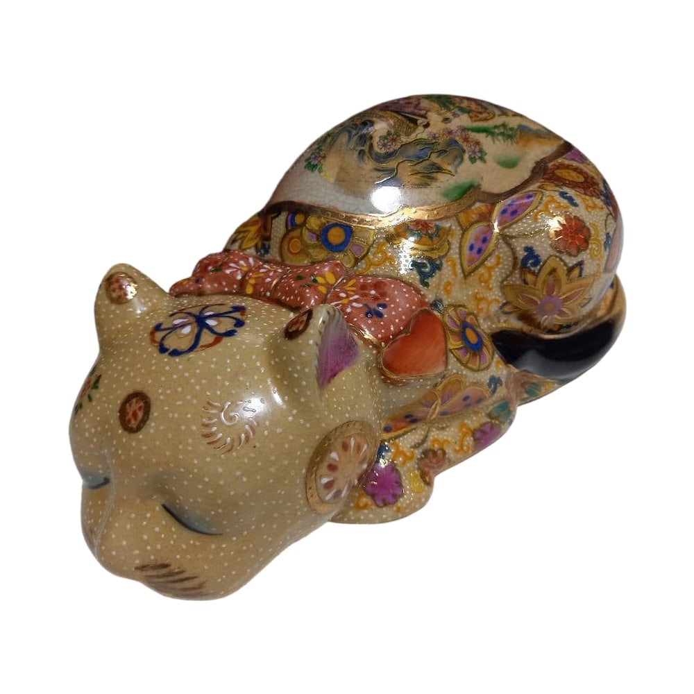 Satsuma-yaki, sleeping cat, Ukiyo-e style, large dimensions, excellent condition. (1 of 20)