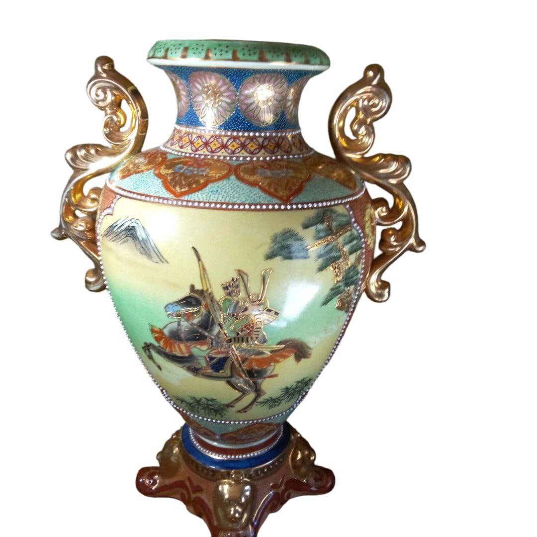 Satsuma ware vase decorated with samurai and Takasago design (1 of 11)