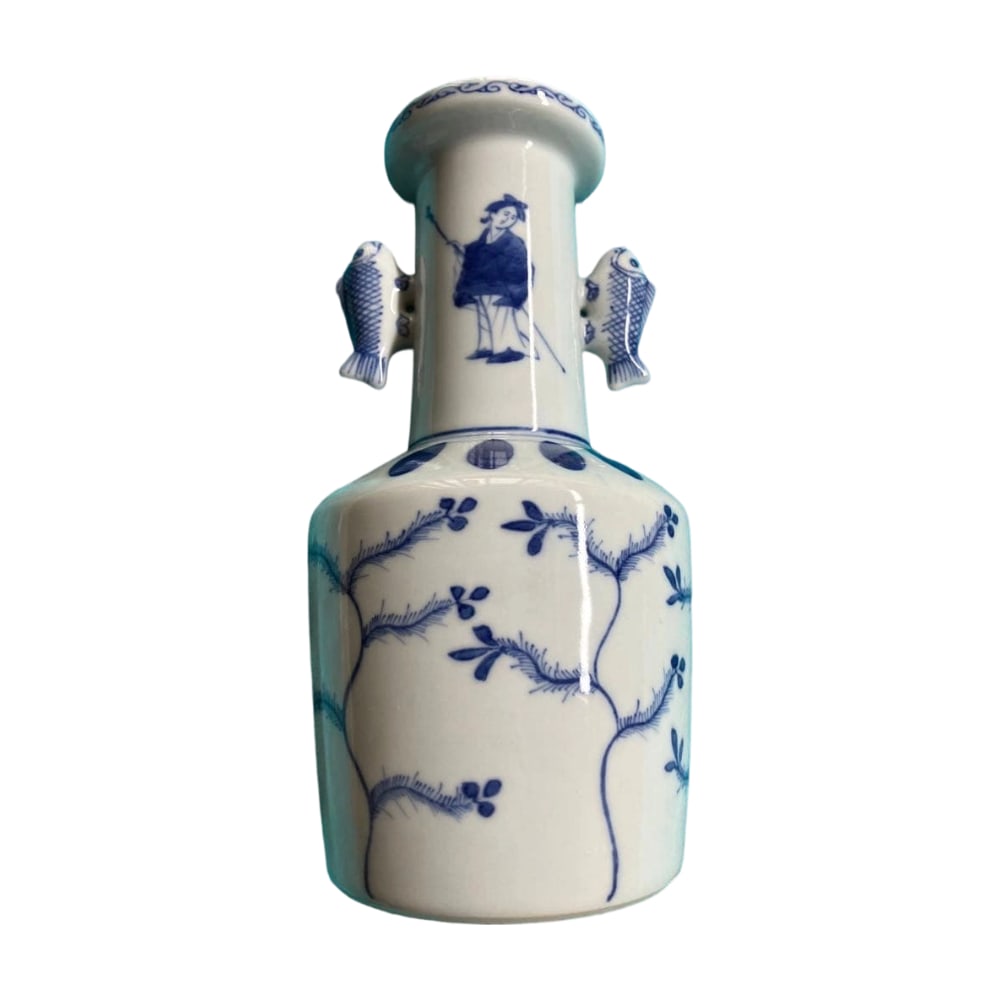Kutani ware, created by Togen, Takasago double fish ear vase, with original box. (1 of 10)