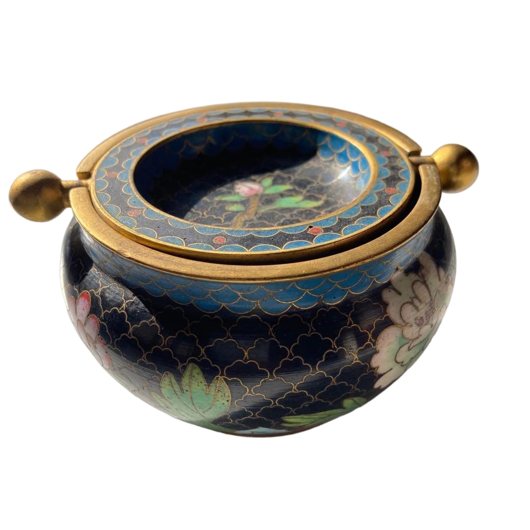 Cloisonne Lacquer Incense Box with Lid, Floral Motif (1 of 5)