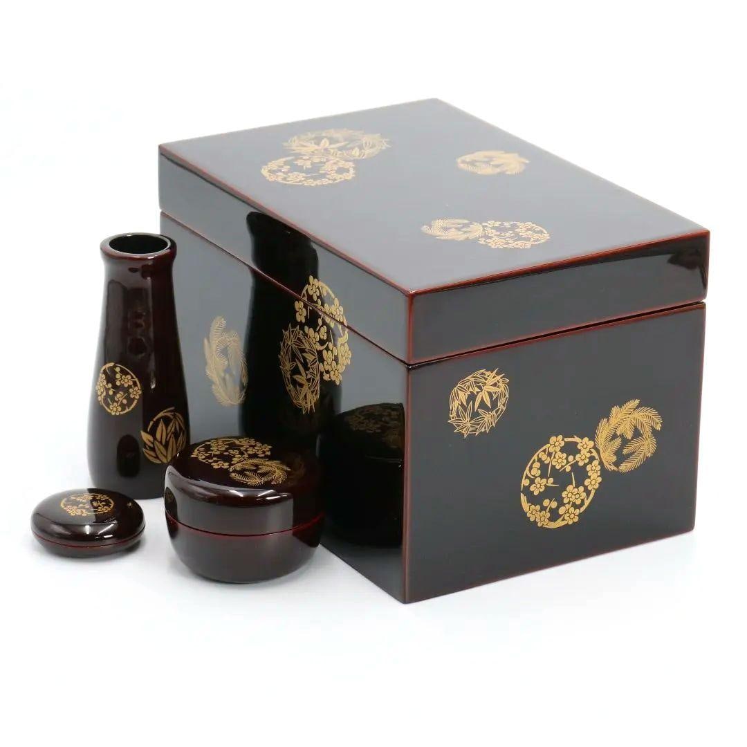 Tame-nuri Hanamaru Rikyu Chabako Tea Utensils with Paper Box (1 of 10)