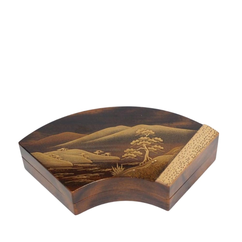 Fan-shaped incense box, black persimmon wood lacquer finish, crafted by lacquer artist Kitahama (1 of 10)