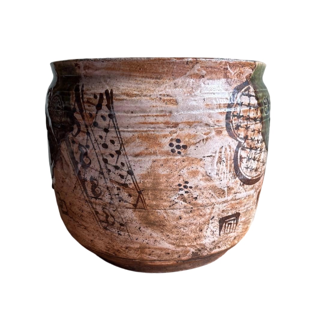 A large Oribe ware water container, with wooden box, Oribe ware, height 25 cm. (1 of 15)