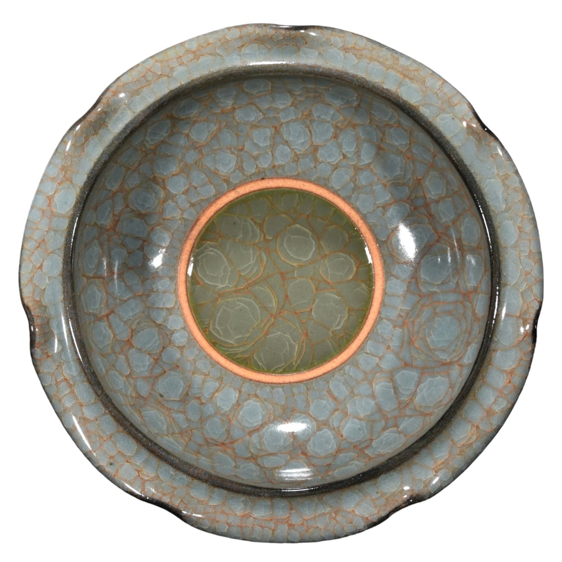 Song Dynasty Guan Kiln Two-color Crackle Glaze Inscribed Flower Mouth Brush Washer: This Song Dynasty Guan kiln brush washer showcases extraordinary craftsmanship with its unique two-color crackle glaze. The flower mouth design adds elegance and grace, while the inscription enhances 