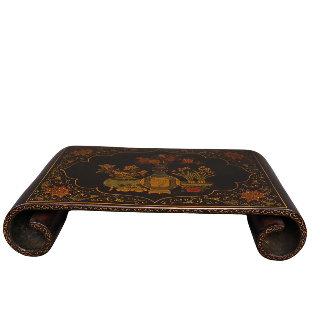 Blood sandalwood lacquered gold painted scroll tea table (1 of 10)