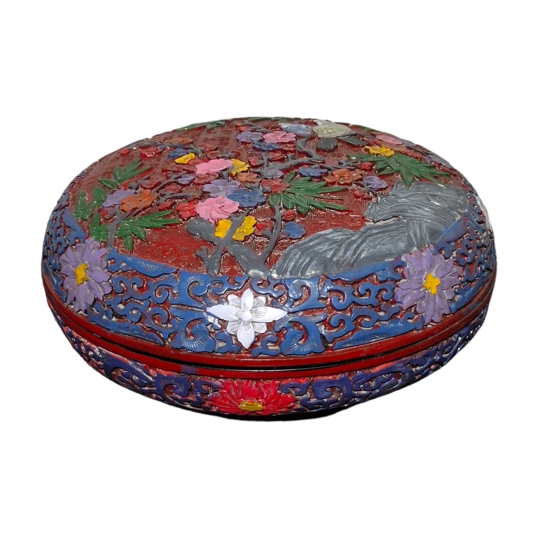 Qing Dynasty Carved Red Lacquer Box with 'Happiness Arrives' Design (1 of 10)