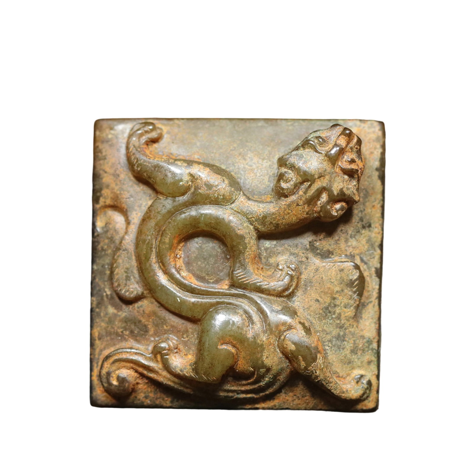 Han Dynasty Hetian Jade Dragon Knob Seal: This Han Dynasty Hetian jade seal features exquisite craftsmanship and fine jade quality, with a patina that speaks to its age. The dragon knob design adds a sense of majesty, with meticulous attentio