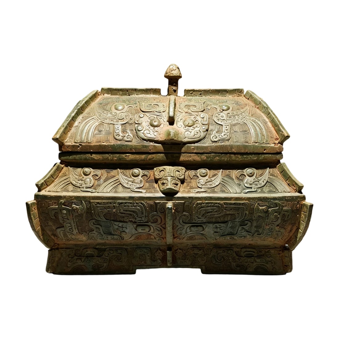 Western Zhou Bronze Rectangular Ritual Vessel with Phoenix Pattern: This Western Zhou bronze rectangular ritual vessel features exquisite phoenix patterns, showcasing the superb casting skills of ancient craftsmen. The phoenix motifs symbolize auspiciousness and nobil