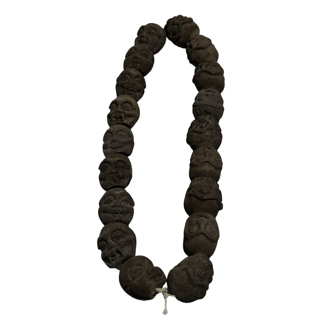 Agarwood Eighteen Arhats Handheld: This piece is made of agarwood with a natural and rich patina. It features intricately carved heads of the Eighteen Arhats, each with distinct expressions and clear facial features, making it a rare a