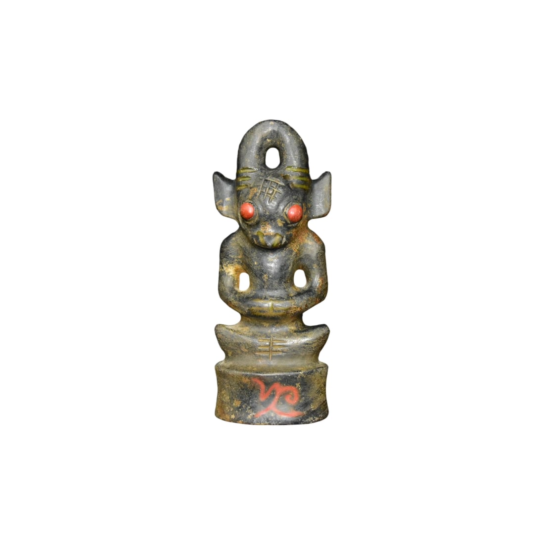 Meteorite Inlaid with Turquoise Sun God: This piece features a meteorite as the main body, inlaid with turquoise, depicting the image of the Sun God. The natural texture of the meteorite complements the hue of the turquoise, creating a uniqu