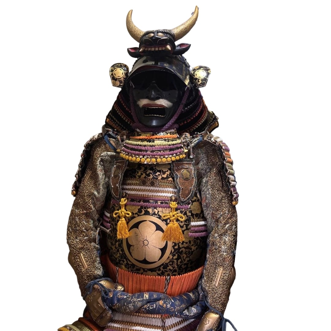 A life-sized suit of armor crafted by the first generation Mitsunobu, adorned with various lacing (1 of 6)
