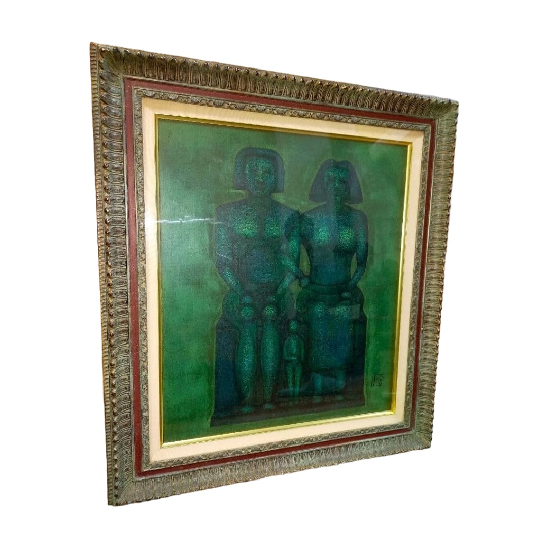 Oil Painting by Yoshida Haruiro, "Family", Size F10.: Oil Painting by Yoshida Haruiro, "Family" F10 Size, Framed Original Hand-Painted Work (Oil on Canvas) Authenticity Guaranteed for Yoshida Haruiro's Work Due to reflections from the glass, the photogra
