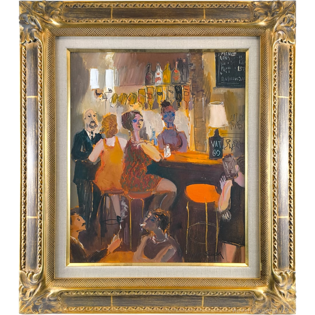 MASUDA Makoto, "Bar Chaplin," oil painting: This painting depicts a lively scene of people gathered in a bar, as captured by a painter active in Paris. The artwork conveys a sense of comfortable vitality. Technique: Oil painting Artwork size: F