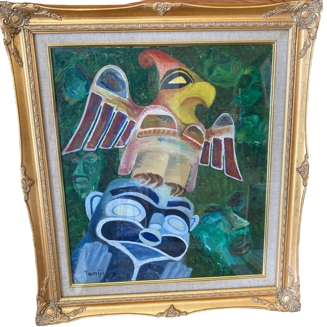 Kitagawa Tamiji, "Yume no Sekai" (The World of Dreams): Vertical 455 x Horizontal 530 mm: Oil Painting, Oil on Canvas F10 Accessories: Frame Canvas Size: Vertical 455X Horizontal 530 mm Kitagawa Tamiji, in his youth, traveled to Mexico and deeply engaged in the local mural movement, indige