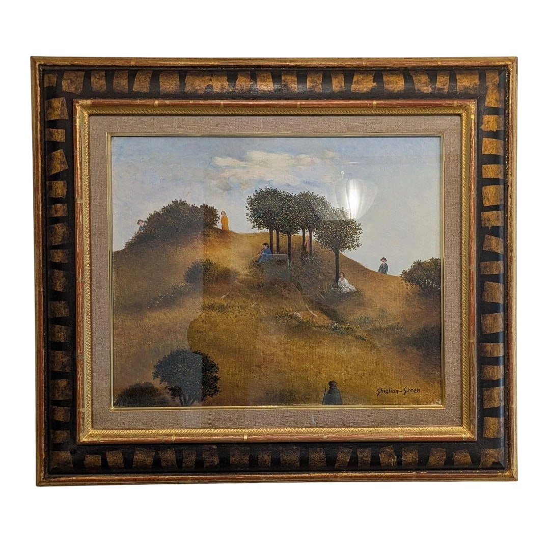 French Naive School Ghiglion-Green Oil Painting "The Flute Player": French Naive Artist Ghiglion Green (1913-1989) Oil Painting "Le Joueur de flite (The Flute Player)" This is an extremely precious original oil painting (on canvas) created in the mid-20th century by t