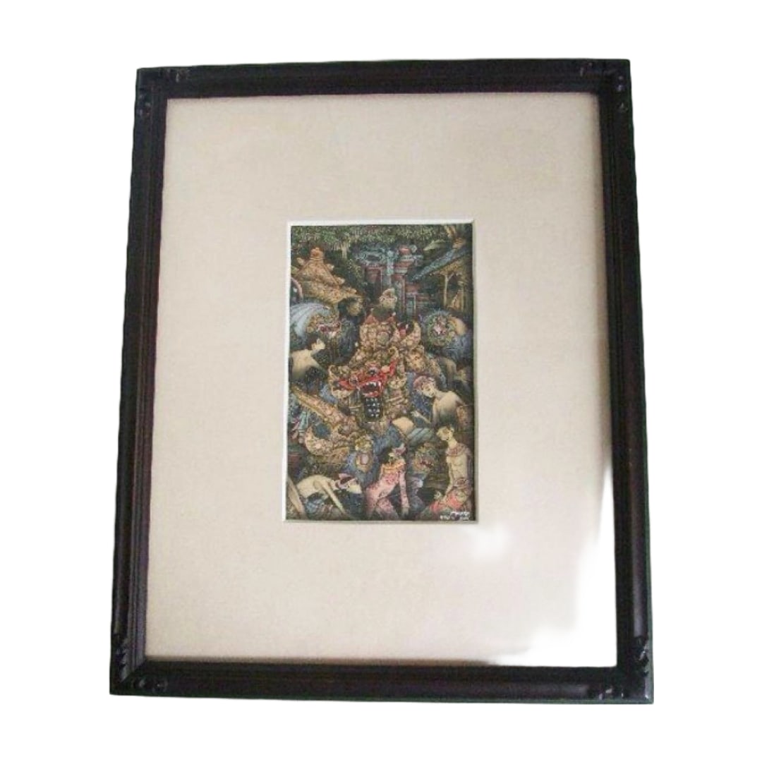 Bali Island, Balinese Art, Painting, Miniature Painting, MADRA: A Kriki-style miniature painting purchased by the consignor 30 years ago at a gallery in Ubud, Bali Artist: MADRA Painting dimensions: 27x33cm (visible area within the frame) Frame dimensions: 40x56cm