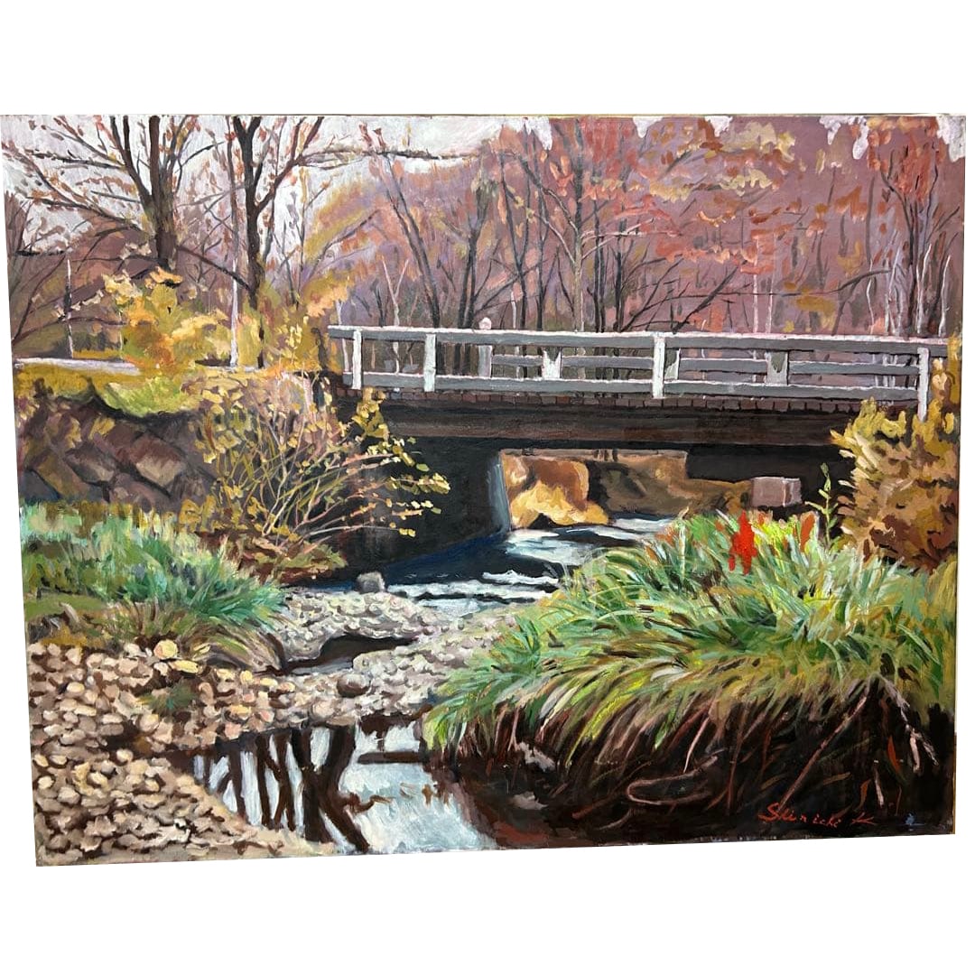 Original Oil Painting, Hand-Painted Landscape, "Autumn at Togakushi: Bridge and Stream" Size F50. (1 of 2)