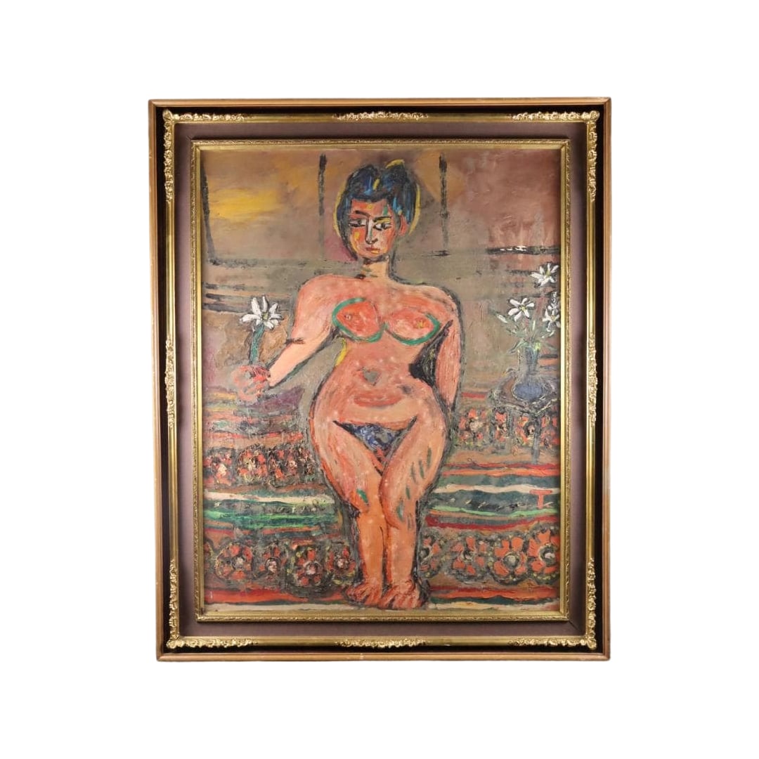 Authenticity Guaranteed Maruyama Taeko "Nude Woman" Oil Painting No. 50: Frame dimensions: Width 111.5 cm, Height 137.5 cm Artwork dimensions: Width 89 cm, Height 115 cm The frame has wear and scratches.