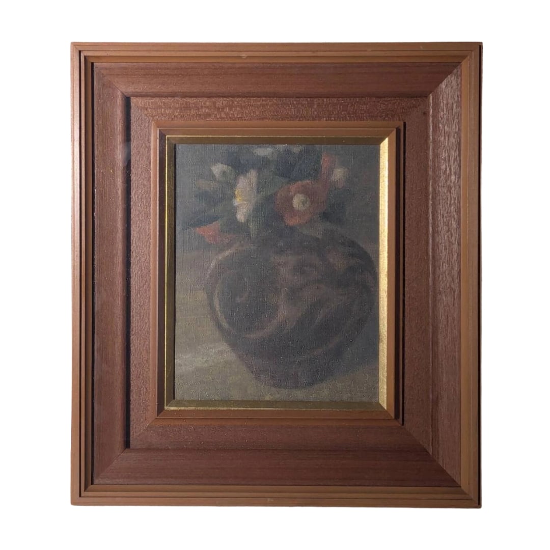 [Authentic Work] Painting by Honjo Takeshi, Oil on Canvas No. 3, Red and White Camellias, Classical (1 of 9)