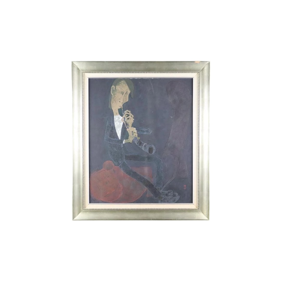 Authenticity Guaranteed: Suzuki Yasumasa "Fuiteki-sha" (The Flute Player), Nihonga, Size 20.: Frame: Width: 78cm, Height: 90cm Artwork: Width: 59.5cm, Height: 72cm The frame has scuffs and scratches. Please refer to the photographs for confirmation.