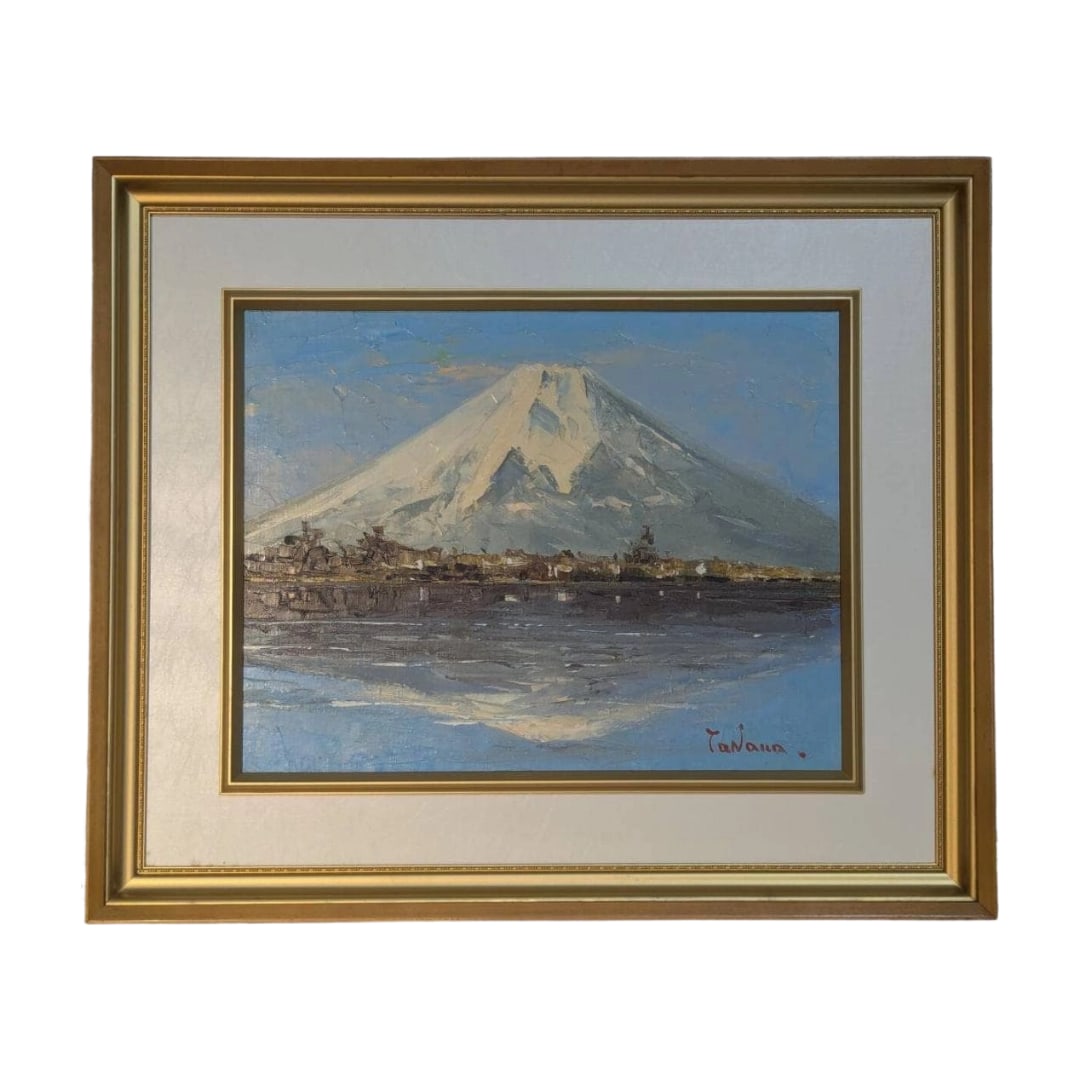 [Authentic Work] Painting, Oil Painting No. 6, Lake Kawaguchi, A Stunning Landscape Painting: Frame dimensions approximately 60 x 52 cm Artwork dimensions approximately 40 x 31 cm Accompanied by a glass panel. The artwork exhibits a slight sense of age.