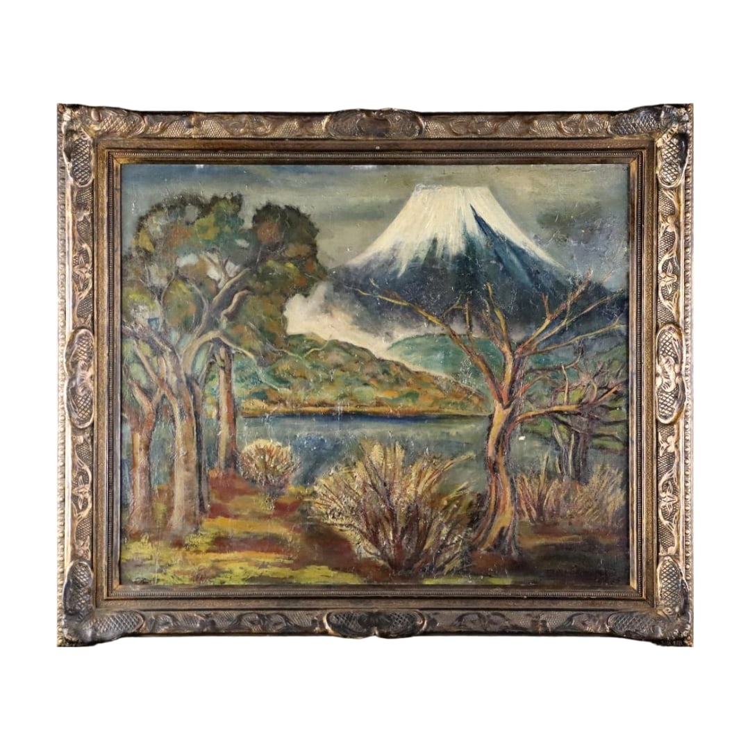 Kuroda Seiki "Fuji" Oil Painting Size 20, with Authentication Label: Frame dimensions: Width 89cm, Height 76.5cm Artwork dimensions: Width 71.5cm, Height 59.5cm The frame exhibits wear and scratches. The artwork has scratches. Please refer to the photographs for confir