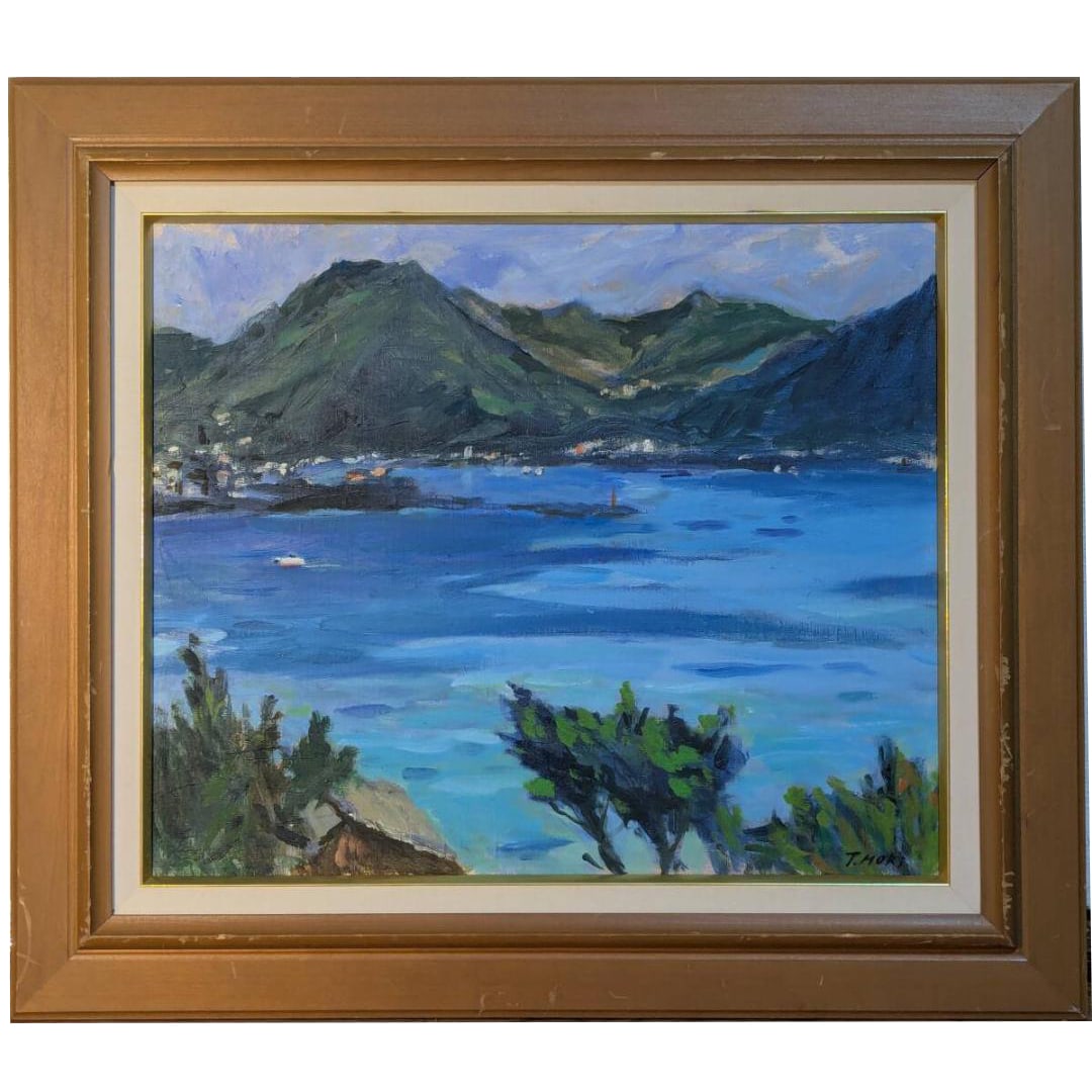Painting by Moritaka Takagi, Oil on Canvas, "Tranquil Bay Coast Landscape: The Serene Scene of Sea: Moritaka Takagi is a painter who creates works based on and inspired by the town of Bonotsu in Minamisatsuma City, Kagoshima Prefecture. He is also renowned as a versatile artist, known as a poet, pho