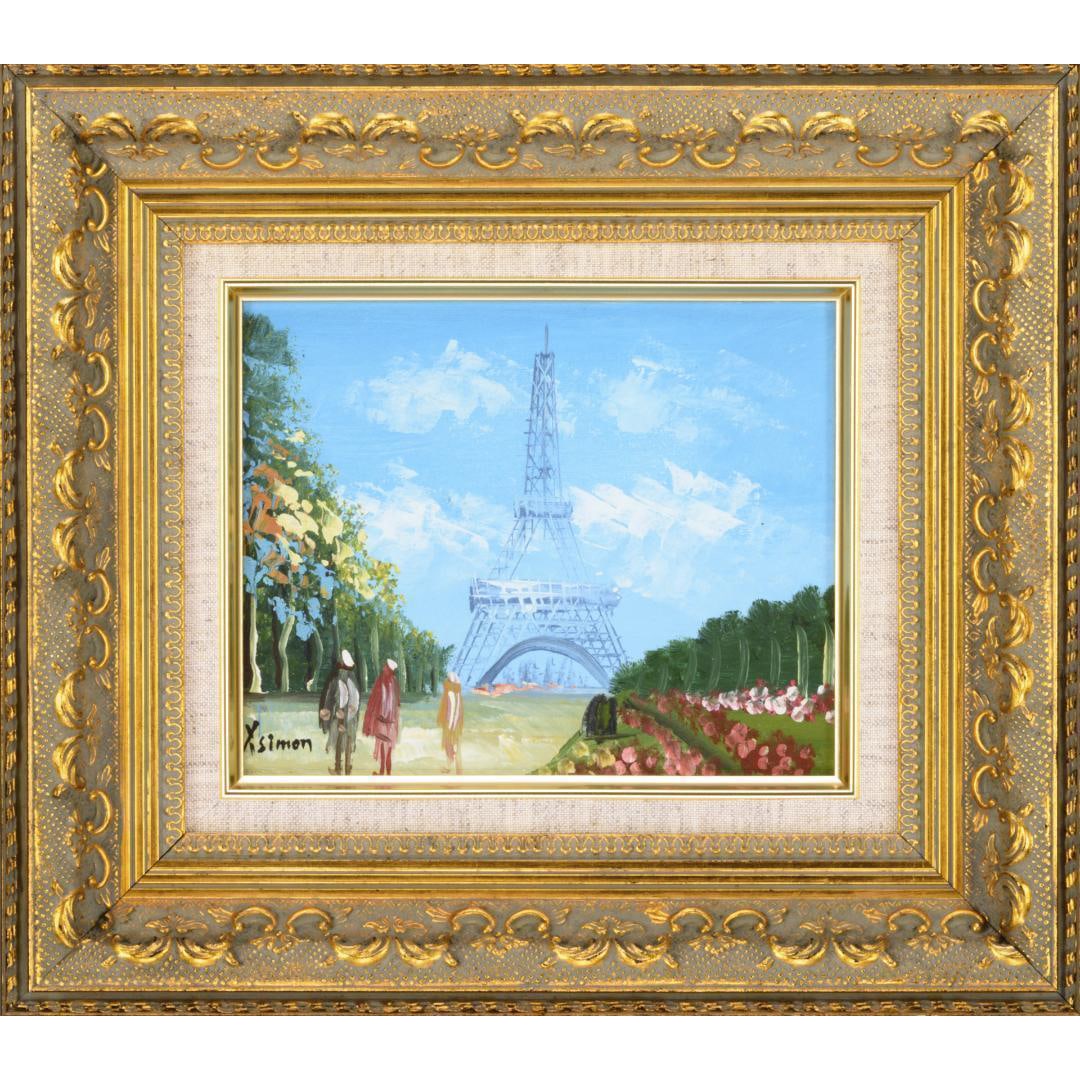 Hand-painted oil painting "Eiffel Tower," dimensions approximately 318x282mm. (1 of 2)