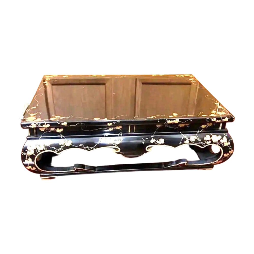 Large Lacquerware Flower Stand with Maki-e Decoration: It is made of wood. A large flower stand, measuring 57 x 37 x 20.3 cm. It is generally in good condition, but has several minor scratches and dents from home use.
