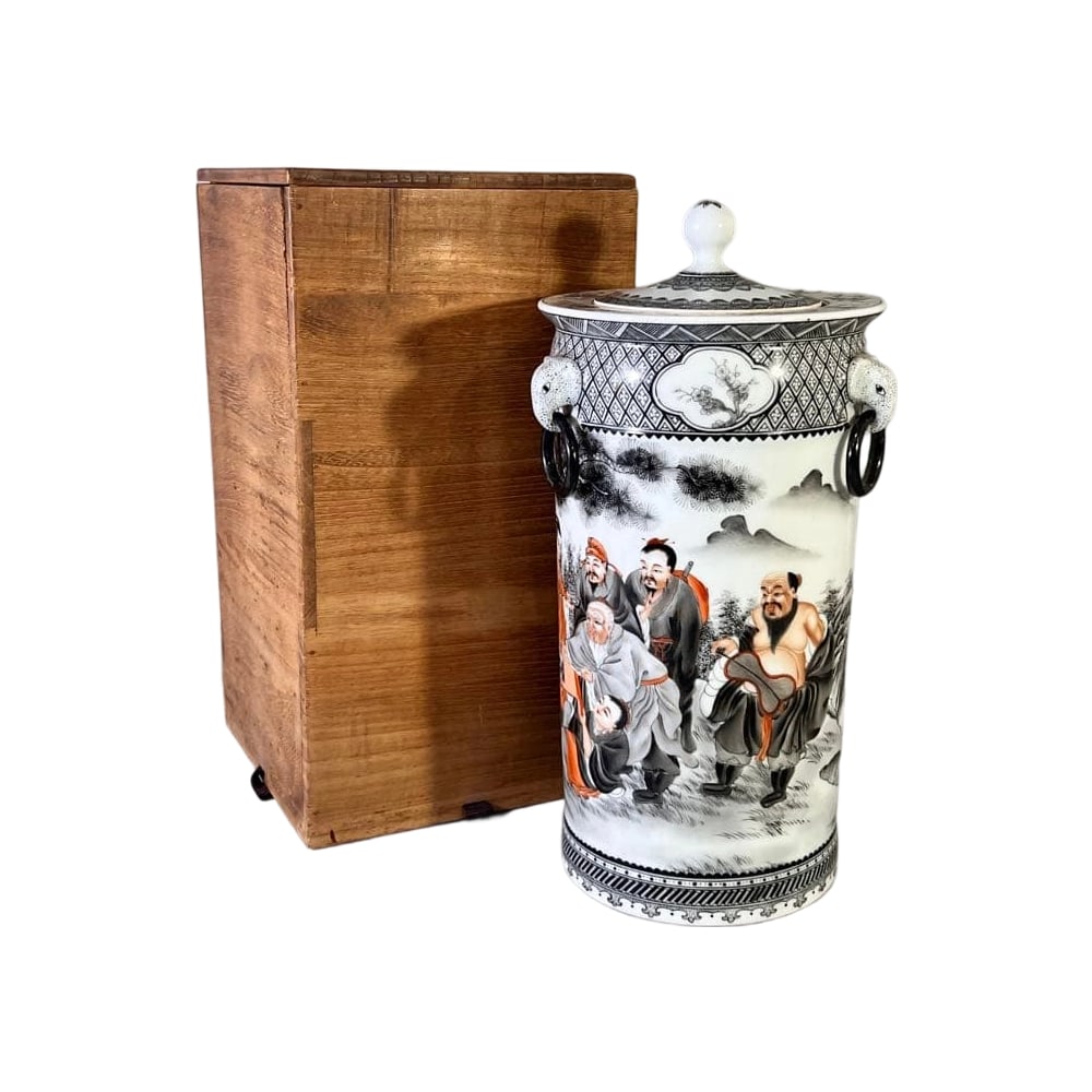 Chinese Famille Rose Enameled Cylindrical Mizusashi Tea Ceremony Utensil (1 of 20)