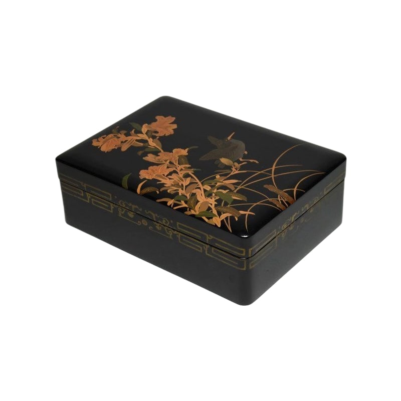 Wooden Makie with Kirikane Flower and Bird Design Bunko Box with Inner Box (1 of 10)