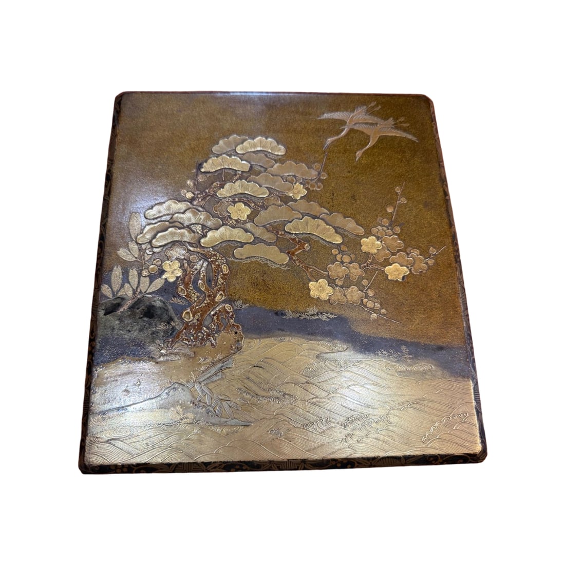 Period Lacquer Art Makie Inkstone Box and Document Box Inkstone Box Set with Pine, Bamboo, Plum, and (1 of 12)
