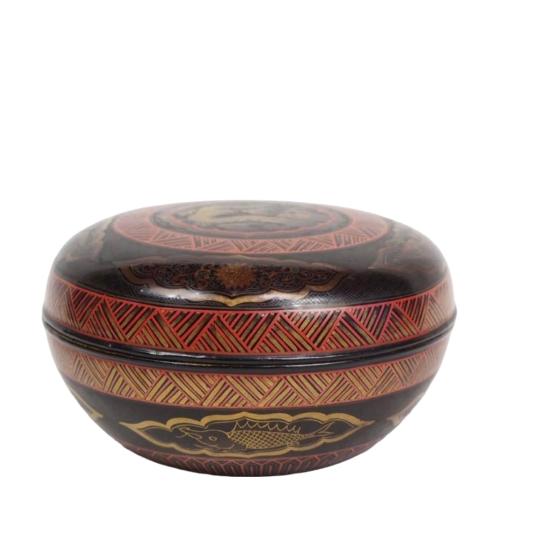 Edo Period Horaku Ware 'Keiraku' Marked Confectionery Container/Food Box with Box: Height approximately 7.7 cm, chest diameter approximately 13.5 cmRegarding Horaku WareHoraku ware was conceived by the fourth generation Tosuke, who applied lacquer finishes to tea utensils and other 