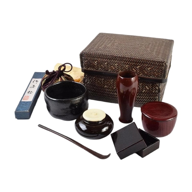 Tea Ceremony Utensils: Imperial Basket, Tea Basket, Tea Bowl, Natsume, etc., Set of Seven Items (1 of 20)