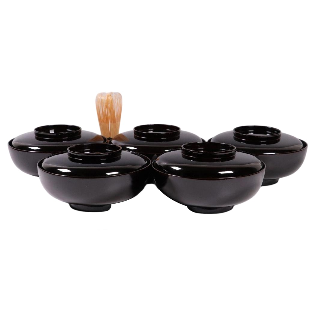 Kaga Maki-e "Geese in the Moonlight" Gold Maki-e Black Lacquered Nimono Bowls Set of Five Wooden (1 of 20)