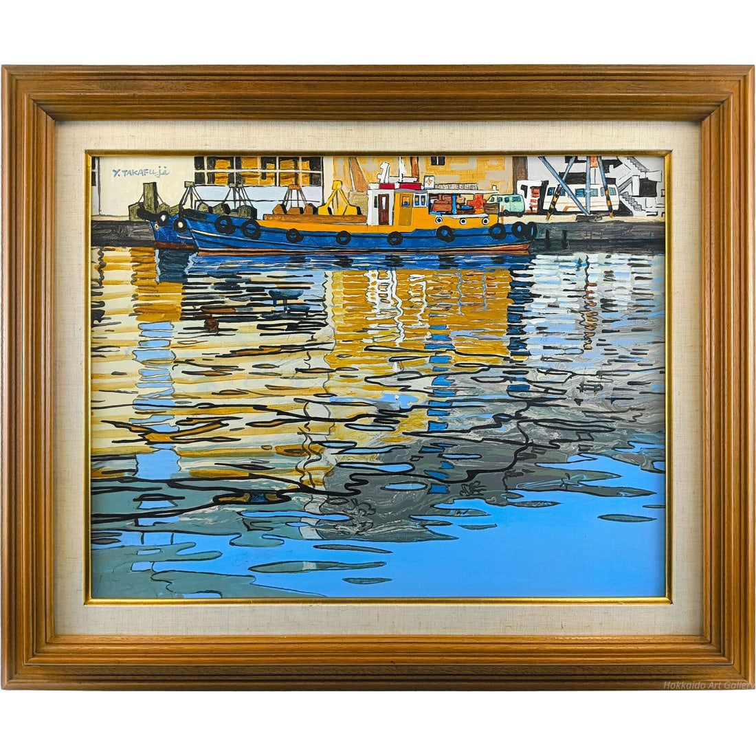 Takafuji Yoshio "Minato" Oil Painting, Size P10: Product Title Takafuji Yoshio "Port" Oil Painting Product Description The shimmering water surface reflects the port buildings and blue sky, creating a delightful scene with vivid colors and expressiv