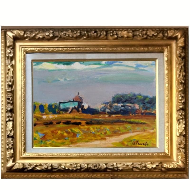 Tanabe Mitsumatsu "Hokuhen no Bokujo" Oil Painting F4 Size (1 of 6)