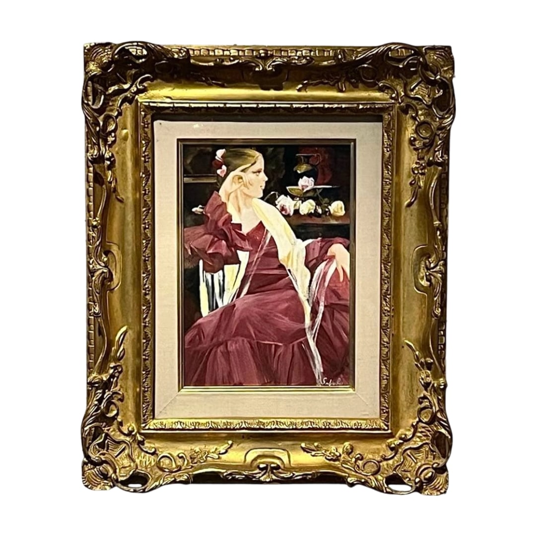 Saito Saburo "Shojo Erena" Oil Painting with Inscription on the Reverse: Saito Saburo's oil painting "Shojo Erena" This is the most popular painting of a girl in a red dress The size is also the easiest to decorate The height of the frame is approximately 39 cm, width appr