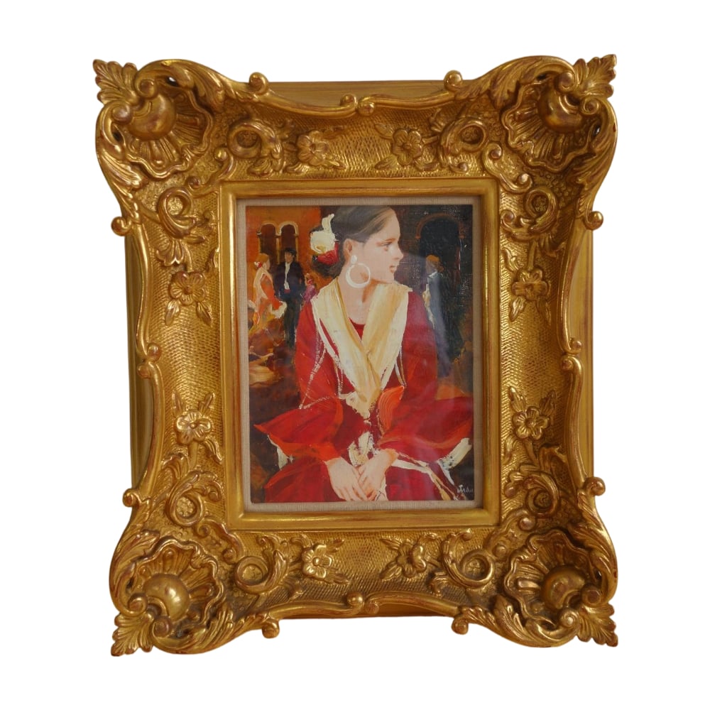 Saito Saburo, oil painting, framed, "Daughter of Seville": Saito Saburo Oil Painting with Frame "Daughter of Seville"Dimensions (approx. mm)Frame: Width 250 x Depth 70 x Height 300Window: Width 110 x Height 160Saito Saburo 1917-1996Born in Saitama Prefecture 