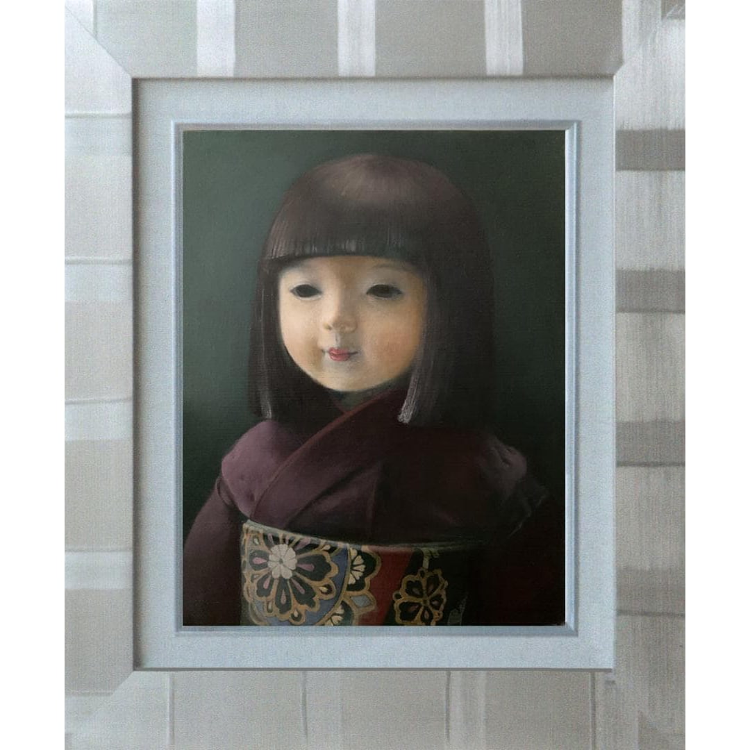 New Work: Oil Painting of Ichimatsu Doll, Silver Frame, Interior Painting by Reiko Suga. (1 of 6)