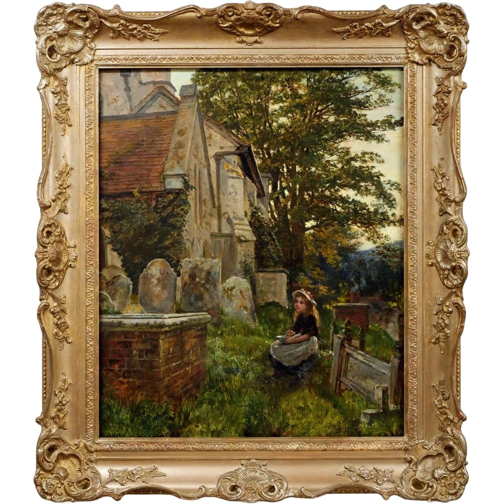 Alfred Dixon "Girl by the Church" Oil Painting (1 of 11)