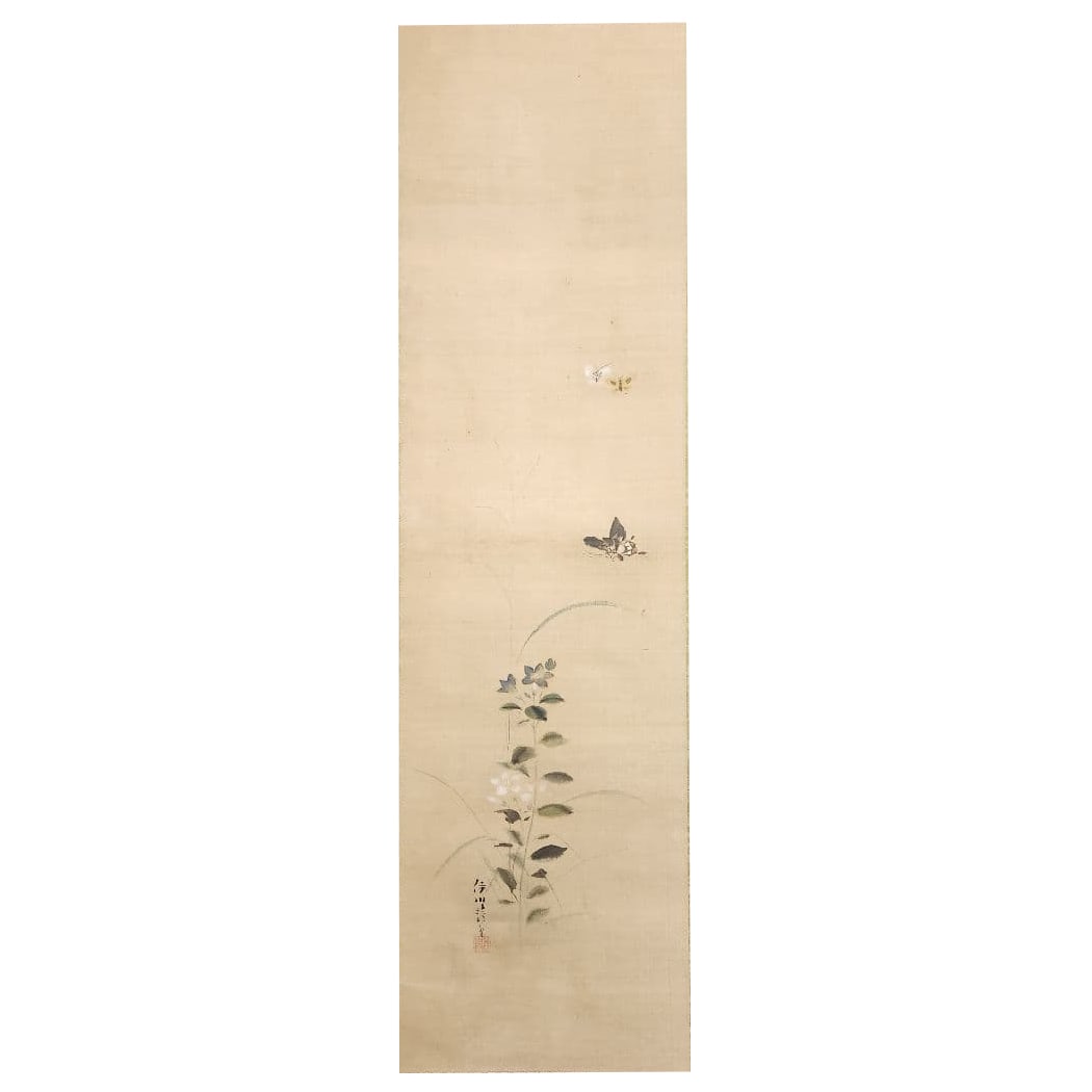 Kikyo ni Chocho zu Kano Ikawain Eishin Edo Kano-ha Koga Kakejiku Nikuhitsu (1 of 10)