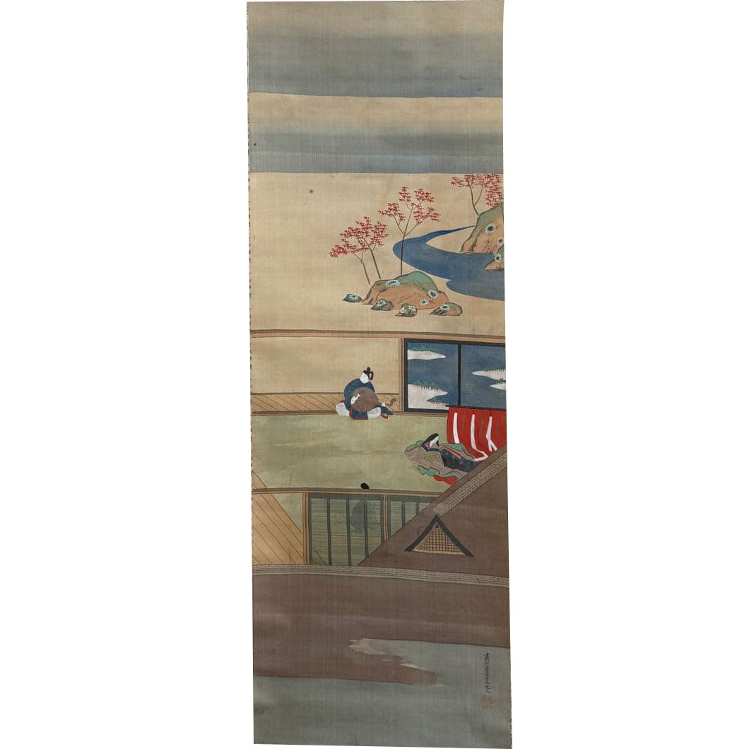 Yamato-e, silk scroll, hand-painted, by Kobun, hanging scroll. (1 of 12)