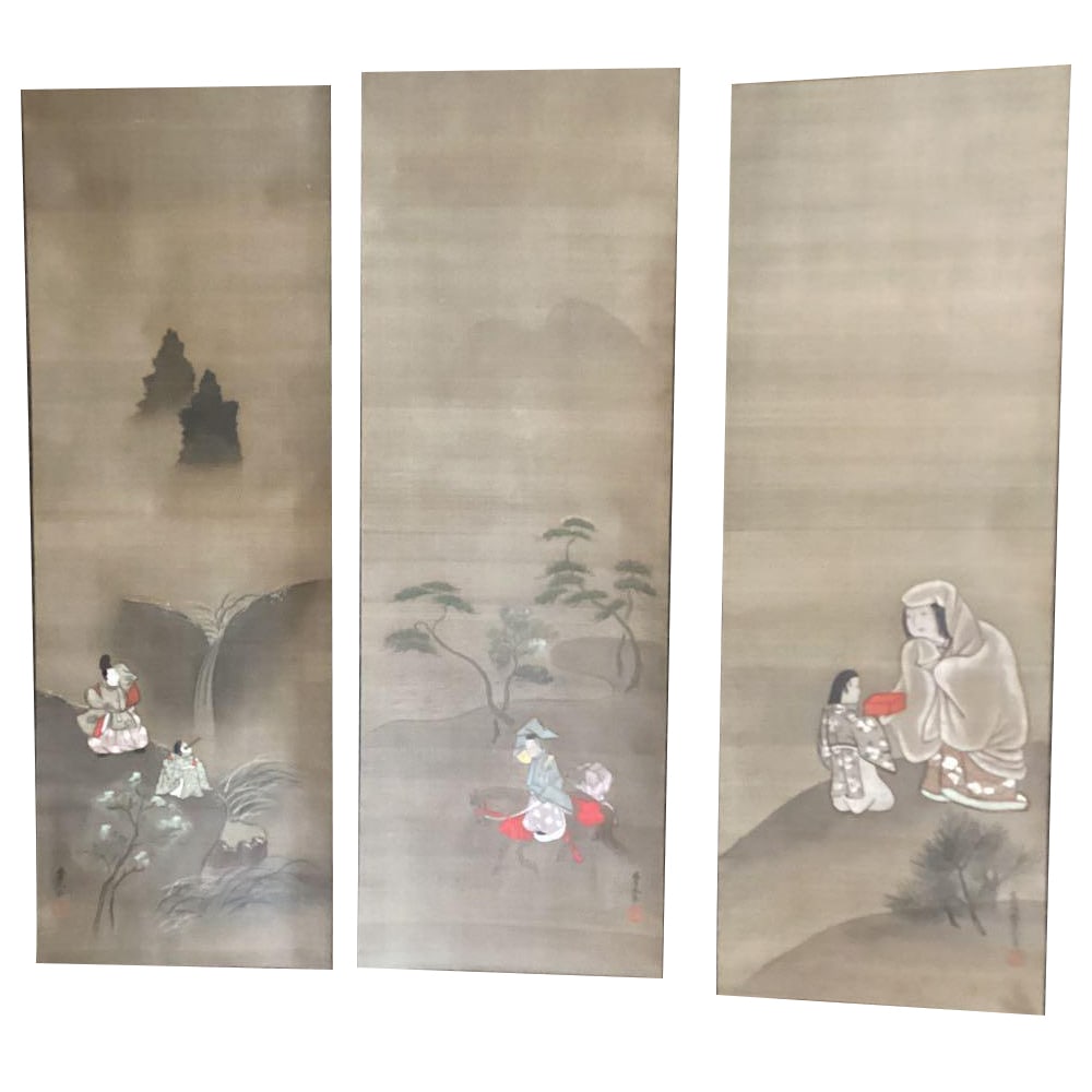 Tosa Mitsunobu hitsu Jinbutsu sanpuku zu Kenpon saishoku ga Shodai Tosa Mitsusada no choshi (1 of 12)
