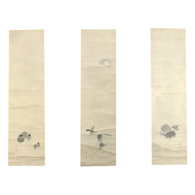 Authentic Work / Shokado Shojo / Moon Viewing Hotei / Vegetable Painting / Set of Three / Figure (1 of 11)